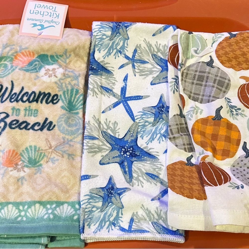 Hobby lobby Beach and Autumn Themed Hand Towels - Blue and Multicolor - Picture 2 of 3